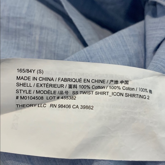 Theory Short Sleeve Twist Front Shirt Light Blue Size Small Cotton Relaxed Fit - Picture 9 of 10